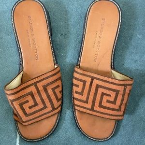Stubbs $ Wootton Greek Key slide-on sandals